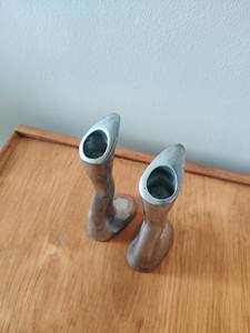 Candelabros de aluminio fundido par mediados de siglo diseño abstracto Vintage coleccionable decoración del hogar Decoración - Product Image 3