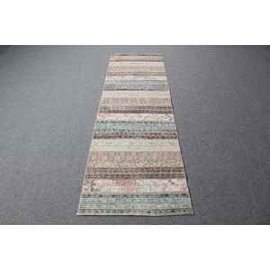 Alfombra Turca, Alfombra de Pasillo de 2.4x8.2 pies, Alfombra de Lana Marrón y Azul - Product Image 1