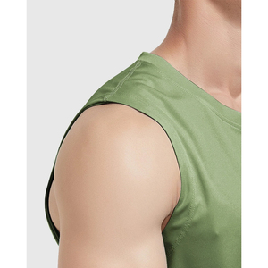 Camiseta sin mangas para correr informal de algodón 100% personalizada lavada ecológica transpirable de color liso de talla grande para hombre - Product Image 2