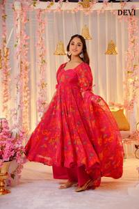 Magnifique robe Anarkali indienne et pakistanaise en tissu de soie Tabby, imprimé numérique fantaisie, pour mariage, décontractée, traditionnelle, vêtements pour femmes - Product Image 6