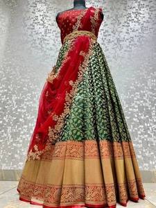 Vente en gros de sari Kanchivaram demi-sari Lehanga, vêtements traditionnels indiens du sud, tenue de fête, tenue de mariée, longueur au sol pour les fonctions de festival - Product Image 6