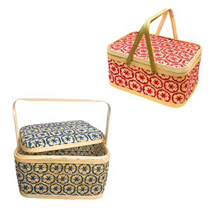 Paniers de rangement rectangulaires en bambou tissés à la main de style vintage avec motifs floraux, multi-usages - Product Image 1