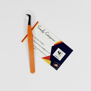 Best Quality Somofy Enterprises Stainless Steel Precision Customizable Orange Sparkle Short Tweezers Hot Selling Eyelash - Product Image 1