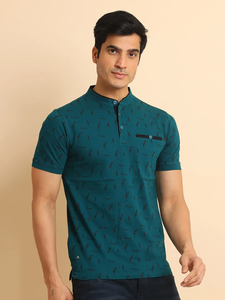 Camiseta de media manga Premium de algodón 100% para hombre, diseño único de bolsillo de hueso, cuello mandarín, ajuste Regular, estampado cómodo para todos los días - Product Image 5