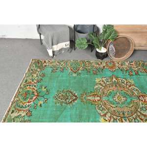 Alfombra Turca Vintage Verde Beige, Tejido Plano de Lana con Respaldo de Látex para Decoración del Hogar, 4x8x4 Pulgadas - Product Image 2