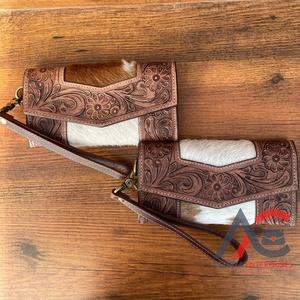 กระเป๋าคลัทช์หนังวัวขนสัตว์สำหรับผู้หญิงกระเป๋าคลัทช์หนังสไตล์ตะวันตกใบมีดแกะสลักด้วยมือดีไซน์ใหม่ - Product Image 1