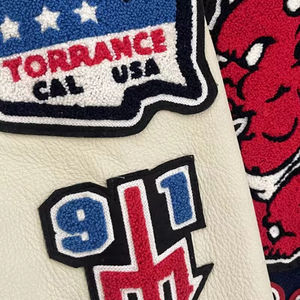 OEM personalizado Chenille bordado Logotipo de cuero mangas azul claro béisbol Bomber Letterman Varsity chaqueta para los hombres - Product Image 5