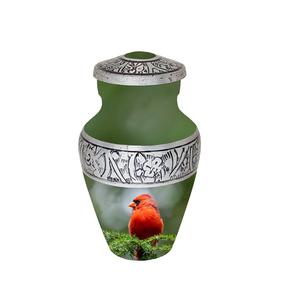 Urne funéraire gravée en métal pour cendres humaines Urnes souvenir personnalisées sur le thème cardinal Urnes commémoratives en métal - Product Image 1