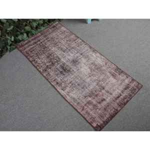 พรมวินเทจขนาดเล็ก 1.9x3.9 ฟุต สีน้ำตาล พรมขนสัตว์ตุรกีสไตล์ตะวันตกเฉียงใต้ - Product Image 1