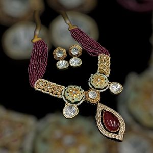 Designer <b>And</b> Trendy With Diamond <b>And</b> <b>Pearl</b> Look <b>Necklace</b> <b>Set</b> With Gold Plated With <b>Earrings</b> for Wedding Festival Wear For Women - Product Image 2