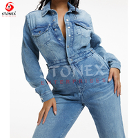 Combinaison en jean pour femme, style décontracté d'été, avec logo personnalisé, pantalon large, vente en gros, fournisseur d'usine de vêtements
