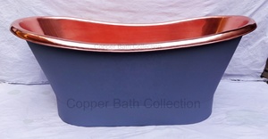 Cuivre poli autoportant simple Double pantoufle baignoire plaine gris poudre peinte pour l'utilisation de la salle de bain des adultes disponible inde - Product Image 3