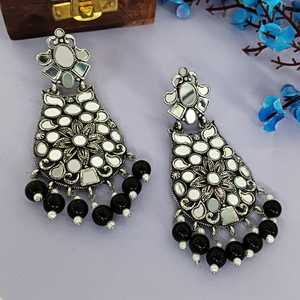 Indian Crystal <b>Earrings</b> <b>Silver</b> Glass Stone Faux Pearl Dangle Bridal <b>Earrings</b> Jewellery Wholesale, Black - Product Image 1