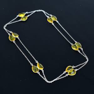Élégant collier en forme de goutte de quartz jaune de 30 pouces ensemble de lunette en argent 925 longue chaîne bijoux de pierres précieuses faits à la main fiançailles chrétiennes - Product Image 1