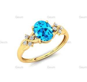 Anillos de racimo de diamantes blancos de Topacio Azul suizo de oro sólido Unisex de calidad superior estilo clásico fiestas aniversarios corte diamante - Product Image 3