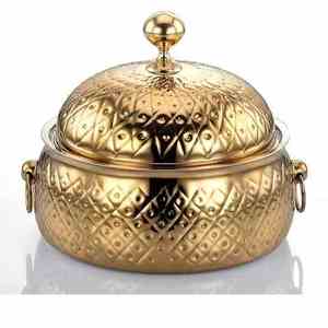 Design Royal Vintage en acier inoxydable parfait élégant et durable en couleur or servant une cocotte de forme ronde - Product Image 6