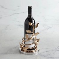 Base polie brillante argentée et feuilles plaquées or de haute qualité et support de support de bouteille de vin d'aspect attrayant de concepteur de grenade