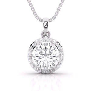 Colgante Solitario con Halo de Diamantes de Corte Redondo, 4.30 Ct, Color F, Claridad VS, Diamante Cultivado en Laboratorio en Oro de 14K, Regalo de Aniversario de Bodas - Product Image 3