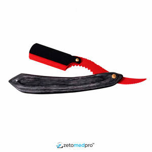 Rasoir droit de barbier avec manche en plastique marbré, support réutilisable - Product Image 1