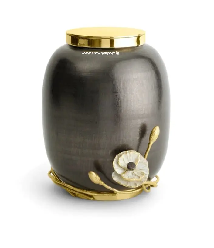 Handmade Anemone Brass Adult Urns Black Antique Flower Keepsake Urn For Funeral Supplies Memorial Urn For Human Ashes Fancy Jar