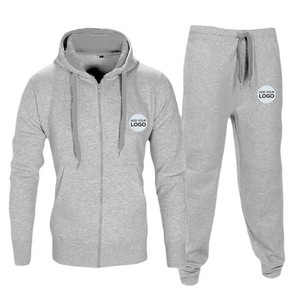 Ensemble de survêtement pour homme en molleton à fermeture éclair intégrale, imprimé uni, 2 pièces, jogging d'hiver - Product Image 6