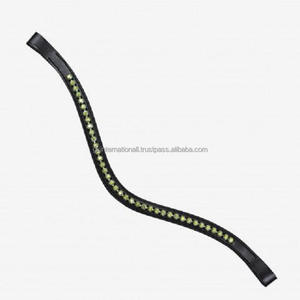Customized Handmade Empty Channel Leather Horse brow band Inlaid Light Green Round Crystals Mega Bling <b>Bridle</b> brow band - Product Image 1