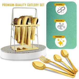 Ensemble de couverts dorés modernes en acier inoxydable de haute qualité offrant un attrait gastronomique raffiné - Product Image 6