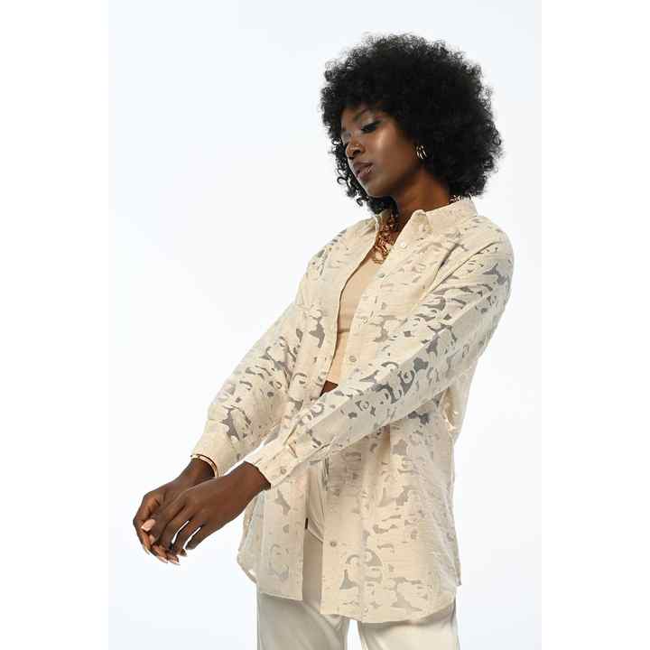 WOMEN'S COMFORTABLE FIT DEVORE FABRIC CREAM SHIRT