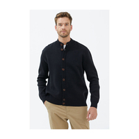 Cardigan d'hiver oversize pour homme 100% laine noire, col en V, double boutonnage, tricot tendance à col roulé, fabriqué en Turquie