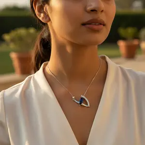 "Platinum Rhodium-Plated Geometric <b>Pendant</b> for Women 925 Silver Sapphire & Diamond Trendy <b>Rose</b> <b>Gold</b> Zircon" - Product Image 1