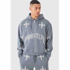 Sweat à capuche pour hommes surdimensionné personnalisé avec fermeture éclair pour l'hiver et la croix brodée respirante avec logo personnalisé vente en gros - Product Image 6