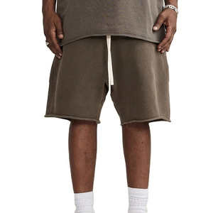 Pantalones cortos de sudor transpirables impermeables de LICRA/poliéster sólidos de cintura media personalizados para hombres, lavado con ácido de piedra desteñida al sol, estilo Hip Hop - Product Image 1