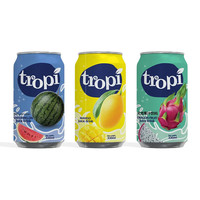 OEM Pure Fruit Juice Drink 330ml Can Vietnam TROPI Brand Wholesale Muestra gratis Diseño Etiqueta privada aceptada