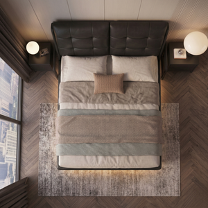 <span class=keywords><strong>Letto</strong></span> matrimoniale moderno di lusso con telaio in legno massello, rivestimento in pelle smerigliata e completamente imbottito - Product Image 3