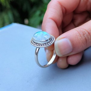 Bague en argent sterling pierre de lune de qualité supérieure pour femmes bijoux faits à la main pierres précieuses Art déco bague déclaration bagues de fiançailles - Product Image 4
