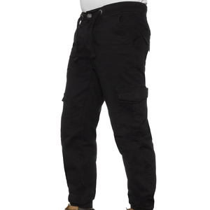 Pantalon Cargo noir pour hommes, taille élastiquée lavée et pantalons Cargo ajustés à revers, vente à chaud - Product Image 1