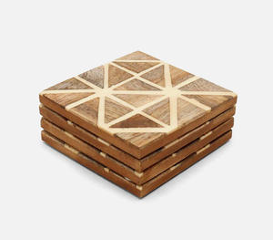 Juego de Posavasos Cuadrados Modernos de Madera con Diseño de Mosaico Triangular Geométrico, Venta al por Mayor, Logotipo Personalizado Grabado, Tapete para Bebidas - Product Image 5
