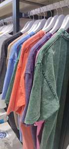 เสื้อยืดสำหรับผู้ชายและผู้หญิงขนาดใหญ่พิเศษขนาดใหญ่พิเศษเสื้อยืดวินเทจสีพื้นกรดล้วนแบบย้อนยุคซักได้สีชมพูสำหรับผู้ชายทรงหลวม - Product Image 3