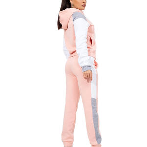 Chándal Corto Deportivo para Mujer, 65% Algodón, 35% Poliéster, Color Blanco y Rosa, con Cremallera Completa, Transpirable - Product Image 3