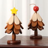 Ensemble de dessous-de-plat en bois créatifs pour Noël, directement de l'usine, avec support et décorations étoiles pour plats chauds et table de fêtes