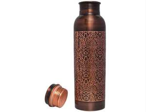 Botella de agua de cobre puro de 1000ml con doble pared de gran capacidad y ecológica con diseño de patrón grabado - Product Image 6