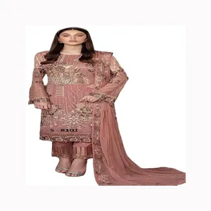 新设计师印度风格重刺绣作品Lehenga Gharara Sharara巴基斯坦女式草坪套装，价格低廉