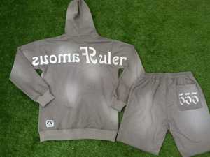 Conjunto de sudadera con capucha y pantalones cortos para correr con bordado personalizado para hombre, forro polar de dos piezas para invierno - Product Image 2