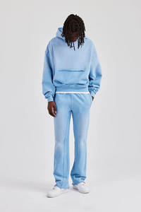 Logo personnalisé Ensemble pantalon de survêtement et sweat à capuche évasé à imprimé bouffant 3D en éponge française pour hommes - Product Image 3