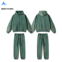 2026 NEWS 360gsm Batik Acid Washed Heavy Fleece Drop Shoulder Oversize Vintage Silk Screen Print Tracksuit dengan Ritsleting Ganda