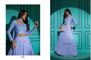 Últimos Diseños Modernos Tradicionales Indios, Lehenga Choli de Georgette con Bordado para Festivales y Fiestas - Product Image 2