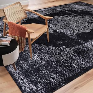 Modern Handmade Washable Kilim <b>Rug</b>-Black and <b>Grey</b> Abstract Medallion Design Polyester with Latex Backing Rectangular <b>Room</b> <b>Rug</b> - Product Image 5