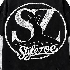 Pulls en maille personnalisés OEM, marque personnalisée, pull d'hiver ample, patch en strass, délavé au soleil, double couche, impression sur écran, lavage à l'acide - Product Image 5