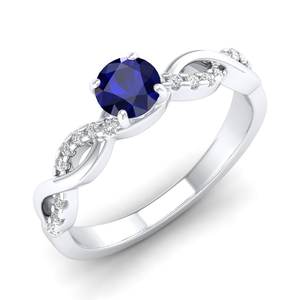 Anillos de Compromiso REYES con Diseño Nuevo, Plata de Ley 925, Moissanita, Joyería Fina para Mujer, Corte Redondo, 0.5 Ct, Gema de Zafiro Azul - Product Image 2