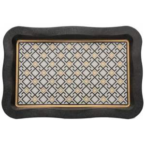 Bandeja DE SERVICIO DE METAL rectangular de 238x358mm con borde ondulado y diseño de patrón sin costuras Líneas geométricas sobre fondo rojo - Product Image 1